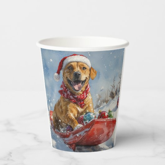 Rhodesian Ridgeback Hond in Sledge Kerstmis Papieren Bekers (Achterkant)