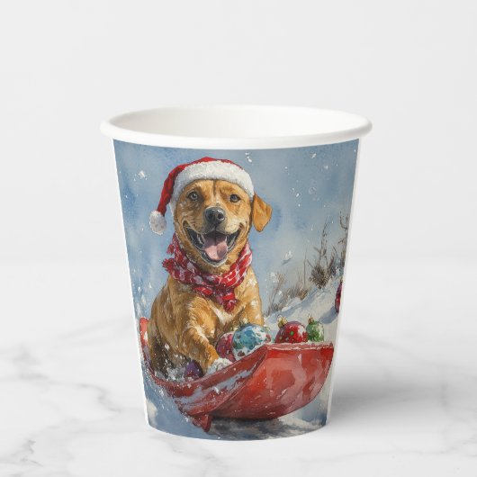 Rhodesian Ridgeback Hond in Sledge Kerstmis Papieren Bekers (Voorkant)