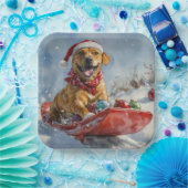 Rhodesian Ridgeback Hond in Sledge Kerstmis Papieren Bordje (Feest)