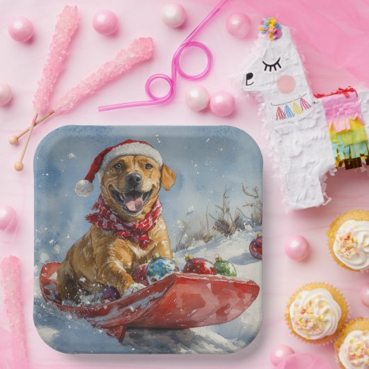 Rhodesian Ridgeback Hond in Sledge Kerstmis Papieren Bordje (Feest)