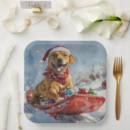 Rhodesian Ridgeback Hond in Sledge Kerstmis Papieren Bordje (Huwelijk)