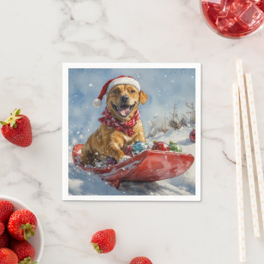 Rhodesian Ridgeback Hond in Sledge Kerstmis Servet (Insitu)