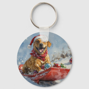 Rhodesian Ridgeback Hond in Sledge Kerstmis Sleutelhanger