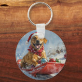 Rhodesian Ridgeback Hond in Sledge Kerstmis Sleutelhanger (Achterkant)