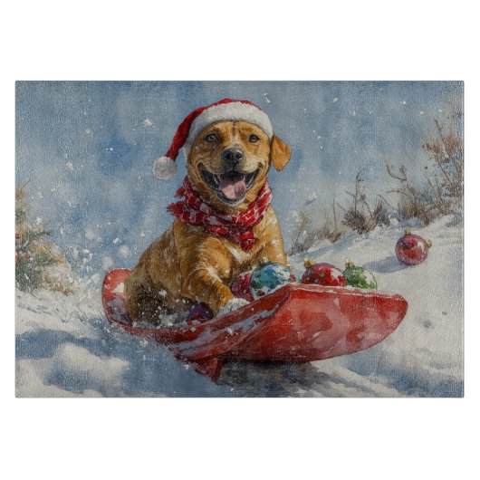 Rhodesian Ridgeback Hond in Sledge Kerstmis Snijplank (Voorkant)
