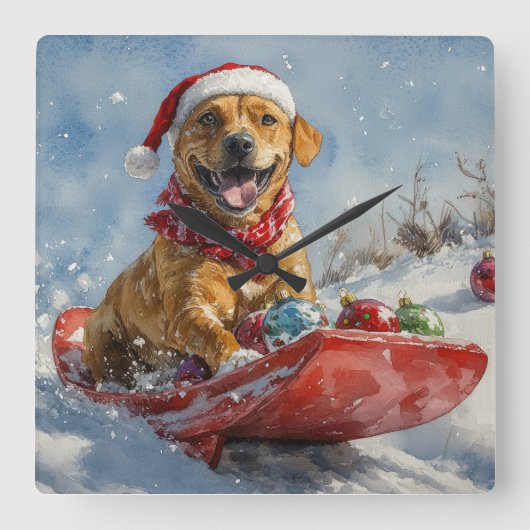 Rhodesian Ridgeback Hond in Sledge Kerstmis Vierkante Klok (Voorkant)