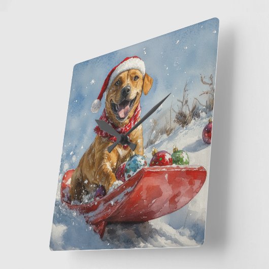 Rhodesian Ridgeback Hond in Sledge Kerstmis Vierkante Klok (Hoek)