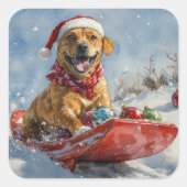 Rhodesian Ridgeback Hond in Sledge Kerstmis Vierkante Sticker (Voorkant)