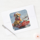 Rhodesian Ridgeback Hond in Sledge Kerstmis Vierkante Sticker (Envelop)