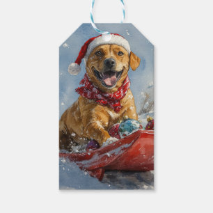 Rhodesian Ridgeback-hond in slee Christmas Cadeaulabel