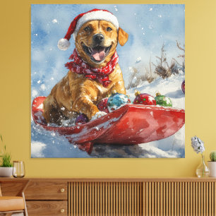 Rhodesian Ridgeback-hond in slee Christmas Canvas Afdruk