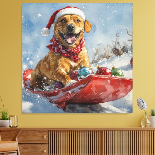 Rhodesian Ridgeback-hond in slee Christmas Canvas Afdruk (Insitu (Woonkamer))