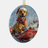 Rhodesian Ridgeback-hond in slee Christmas Keramisch Ornament (Rechts)