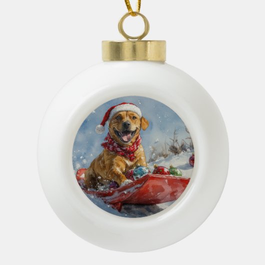 Rhodesian Ridgeback-hond in slee Christmas Keramische Bal Ornament (Voorkant)