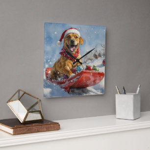 Rhodesian Ridgeback-hond in slee Christmas Vierkante Klok