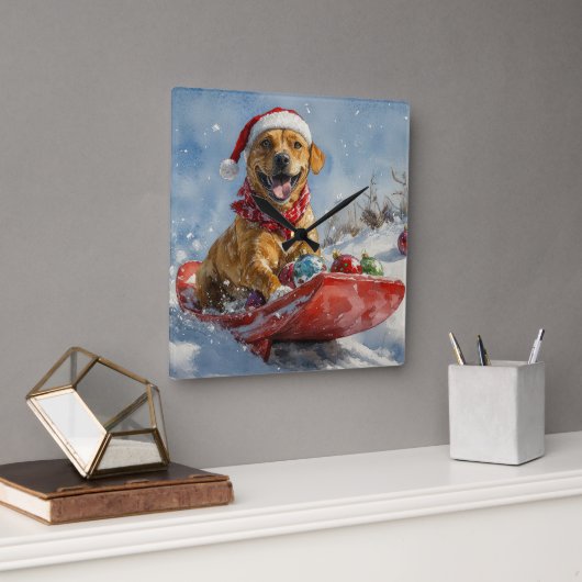Rhodesian Ridgeback-hond in slee Christmas Vierkante Klok (Kantoor)