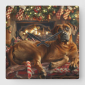 Rhodesian Ridgeback Hond Kerst Feestelijk Vierkante Klok (Voorkant)