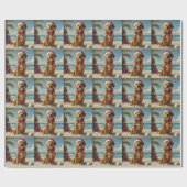 Rhodesian Ridgeback Hond Kerst Vintage Strand Cadeaupapier (Vlak)