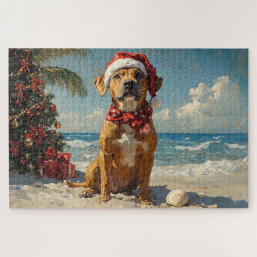 Rhodesian Ridgeback Hond Kerst Vintage Strand Legpuzzel (Horizontaal)