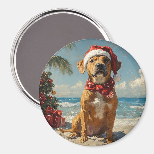 Rhodesian Ridgeback Hond Kerst Vintage Strand Magneet (Voorkant / Achterkant)