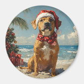 Rhodesian Ridgeback Hond Kerst Vintage Strand Magneet (Voorkant)
