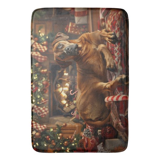 Rhodesian Ridgeback Hond Kerstfeest Badmat (Voorkant Verticaal)