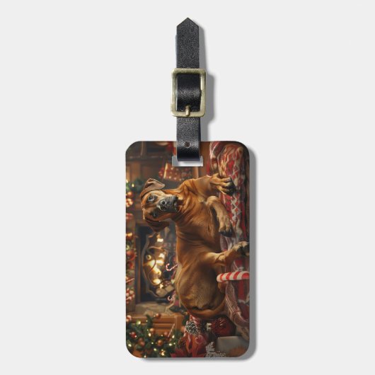 Rhodesian Ridgeback Hond Kerstfeest Bagagelabel (Voorkant verticaal)