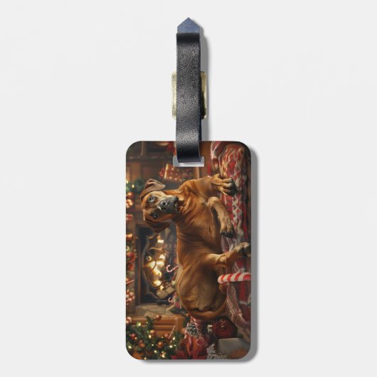 Rhodesian Ridgeback Hond Kerstfeest Bagagelabel (Achterkant verticaal)
