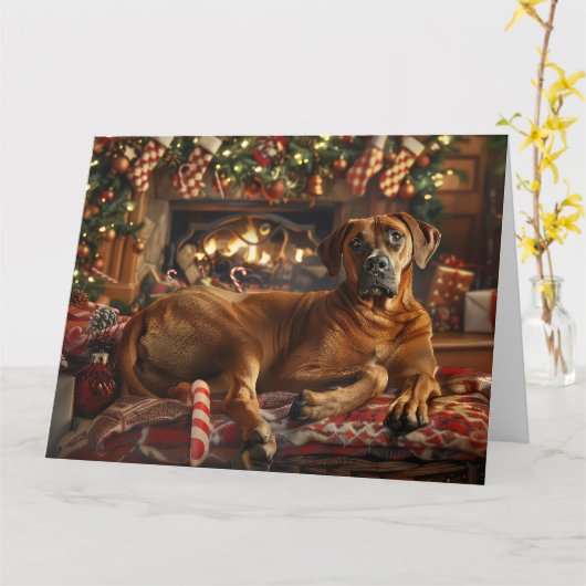 Rhodesian Ridgeback Hond Kerstfeest Kaart (Gele Bloem)