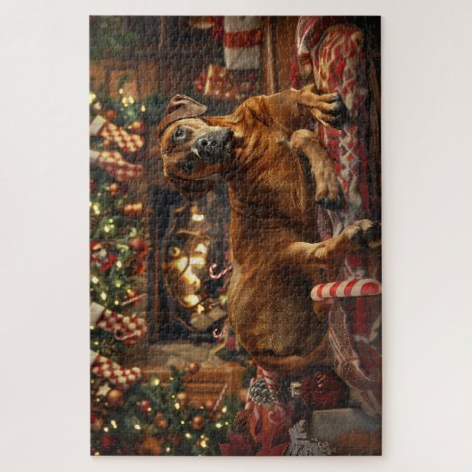 Rhodesian Ridgeback Hond Kerstfeest Legpuzzel (Verticaal)