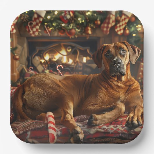 Rhodesian Ridgeback Hond Kerstfeest Papieren Bordje (Voorkant)