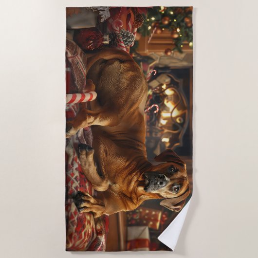 Rhodesian Ridgeback Hond Kerstfeest Strandlaken (Voorkant)