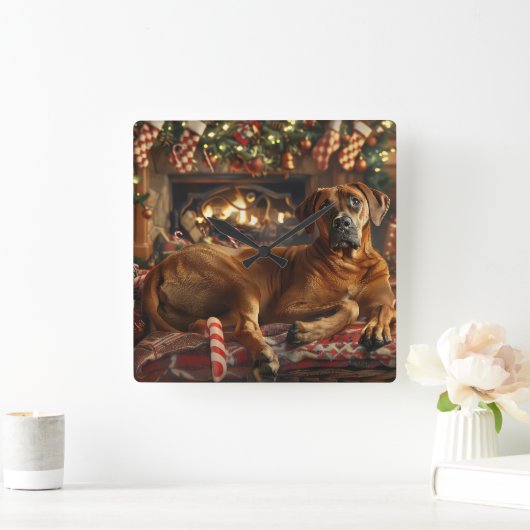 Rhodesian Ridgeback Hond Kerstfeest Vierkante Klok (Huis)