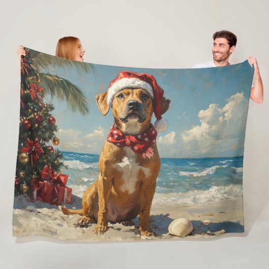 Rhodesian Ridgeback Hond Kerstmis Vintage Strand Fleece Deken (In situ)