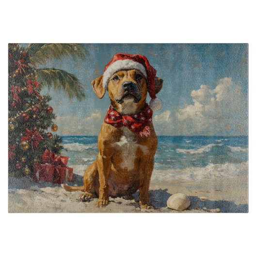 Rhodesian Ridgeback Hond Kerstmis Vintage Strand Snijplank (Voorkant)