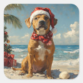 Rhodesian Ridgeback Hond Kerstmis Vintage Strand Vierkante Sticker (Voorkant)
