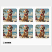 Rhodesian Ridgeback Hond Kerstmis Vintage Strand Vierkante Sticker (Vel)