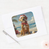Rhodesian Ridgeback Hond Kerstmis Vintage Strand Vierkante Sticker (Envelop)