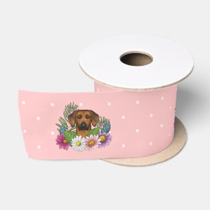 Rhodesian Ridgeback Hond Kleurrijke Wilde Bloemen Satijnen Lint