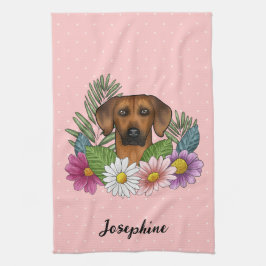 Rhodesian Ridgeback Hond Kleurrijke Wilde Bloemen  Theedoek