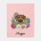 Rhodesian Ridgeback Hond Kleurrijke Wildflower Roz Fleece Deken (Voorkant)