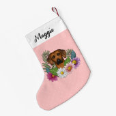 Rhodesian Ridgeback Hond Kleurrijke Wildflower Roz Kleine Kerstsok (Achterkant (Hangend))
