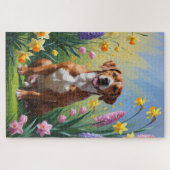 Rhodesian Ridgeback-hond lente bloemen schilderij Legpuzzel (Horizontaal)