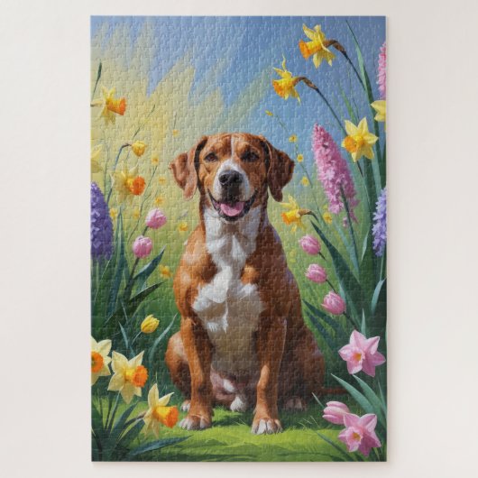 Rhodesian Ridgeback-hond lente bloemen schilderij Legpuzzel (Verticaal)