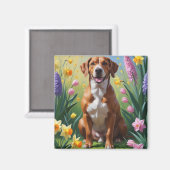 Rhodesian Ridgeback-hond Lente Bloemen Schilderij Magneet (Voorkant / Achterkant)