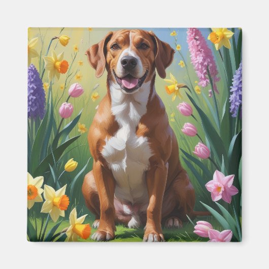 Rhodesian Ridgeback-hond Lente Bloemen Schilderij Magneet (Voorkant)