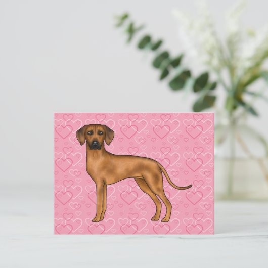 Rhodesian Ridgeback Hond Liefde Hart Patroon Roze Briefkaart (Staand voorkant)