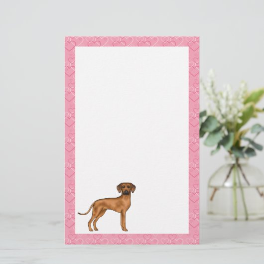 Rhodesian Ridgeback Hond Liefde Hart Patroon Roze Briefpapier (Staand voorkant)