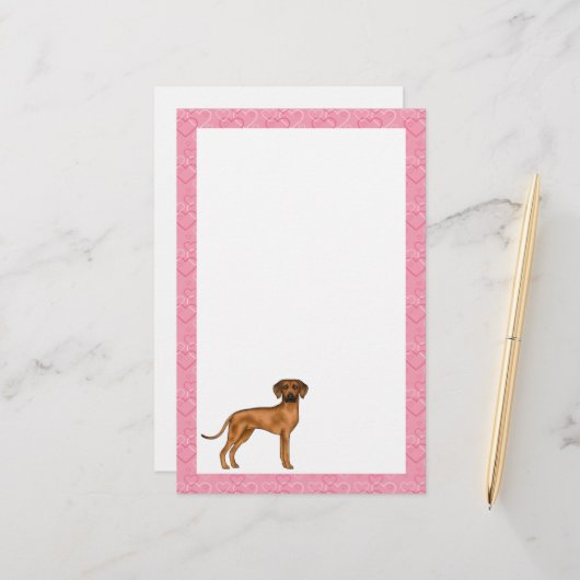 Rhodesian Ridgeback Hond Liefde Hart Patroon Roze Briefpapier (Voorkant / Achterkant in situ)