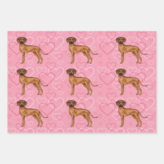 Rhodesian Ridgeback Hond Liefde Hart Patroon Roze Inpakpapier Vel (Voorkant 3)